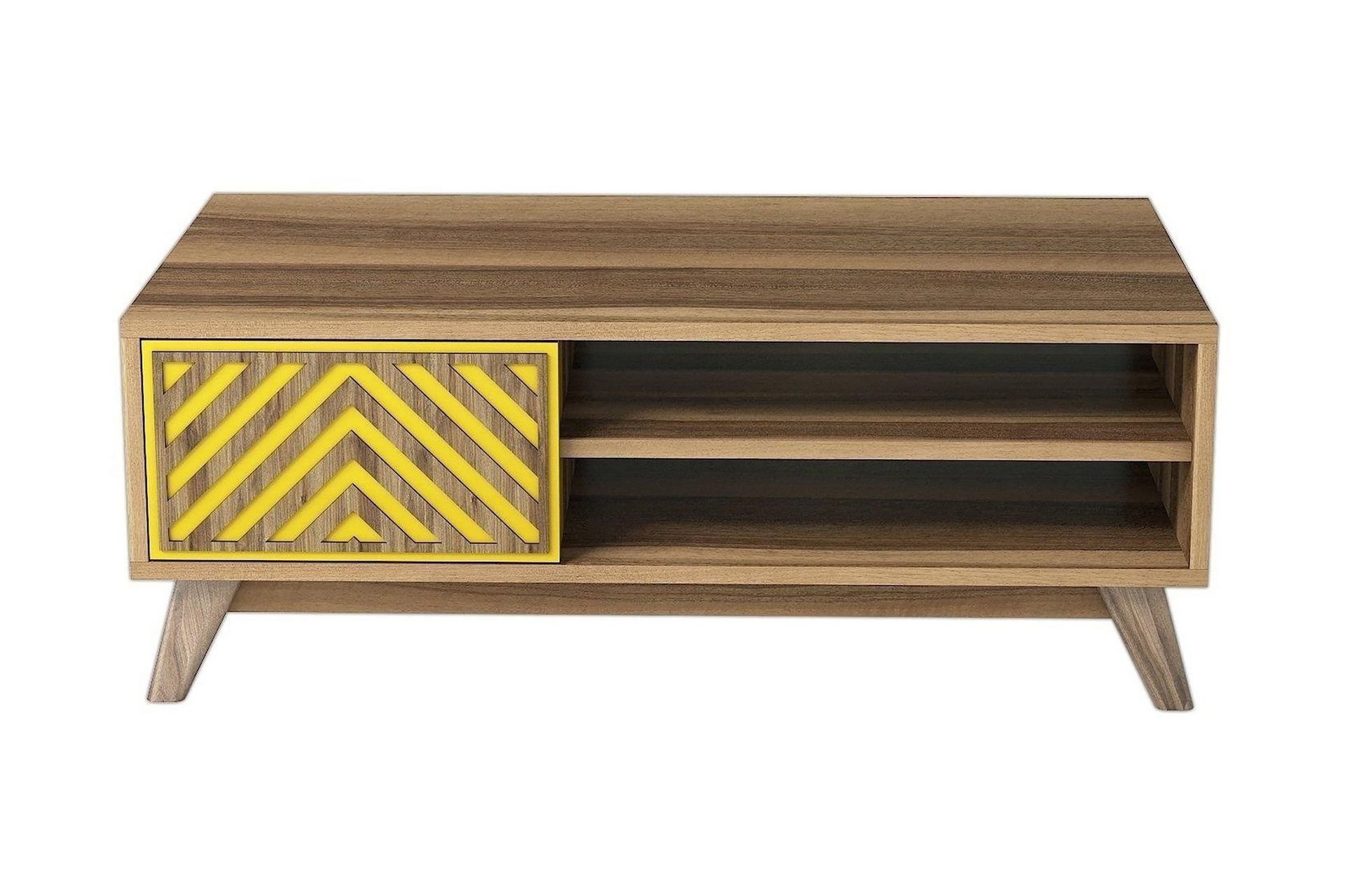 Hovdane Sofabord 105 cm med Oppbevaring 2 Hyller Linjer + Sk - Brun/Gul