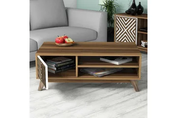 Hovdane Sofabord 105 cm med Oppbevaring 2 Hyller Linjer + Sk - Hvit/Brun - Møbler - Bord - Sofabord