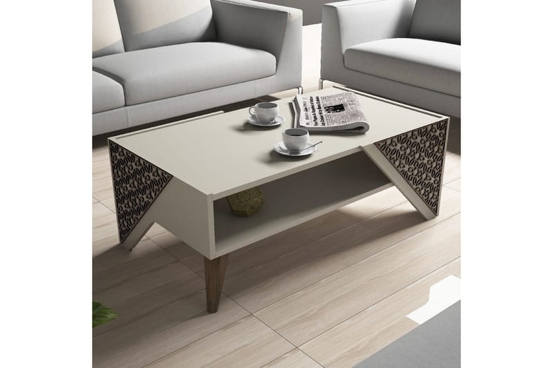 Hovdane Sofabord 105 cm med Oppbevaring Hylle Blomstermønste - Hvit - Møbler - Bord - Sofabord