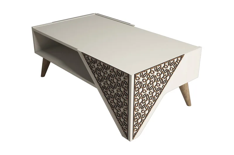 Hovdane Sofabord 105 cm med Oppbevaring Hylle Blomstermønste - Hvit - Møbler - Bord - Sofabord