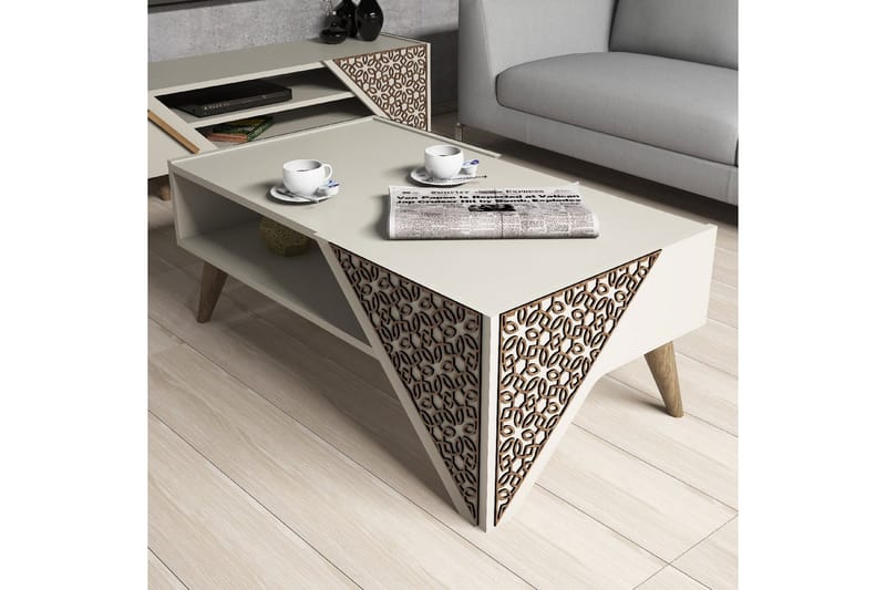 Hovdane Sofabord 105 cm med Oppbevaring Hylle Blomstermønste - Hvit - Møbler - Bord - Sofabord