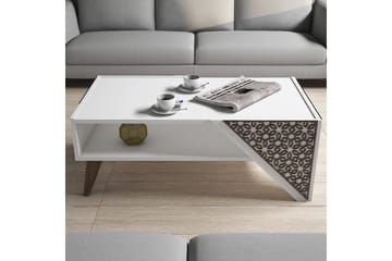 Hovdane Sofabord 105 cm med Oppbevaring Hylle Blomstermønste - Hvit/Brun - Møbler - Bord - Sofabord