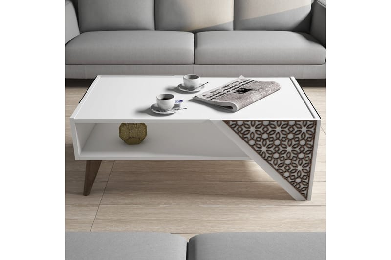 Hovdane Sofabord 105 cm med Oppbevaring Hylle Blomstermønste - Hvit/Brun - Sofabord