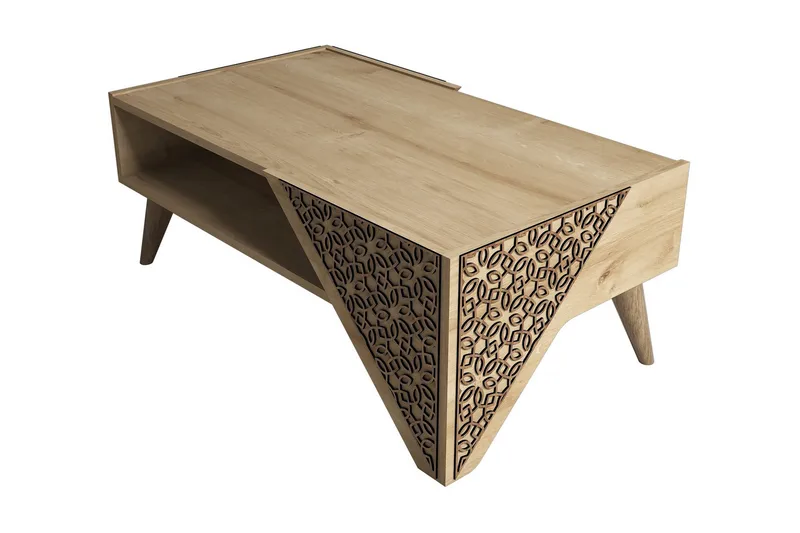 Hovdane Sofabord 105 cm med Oppbevaring Hylle Blomstermønste - Lysebrun - Møbler - Bord - Sofabord