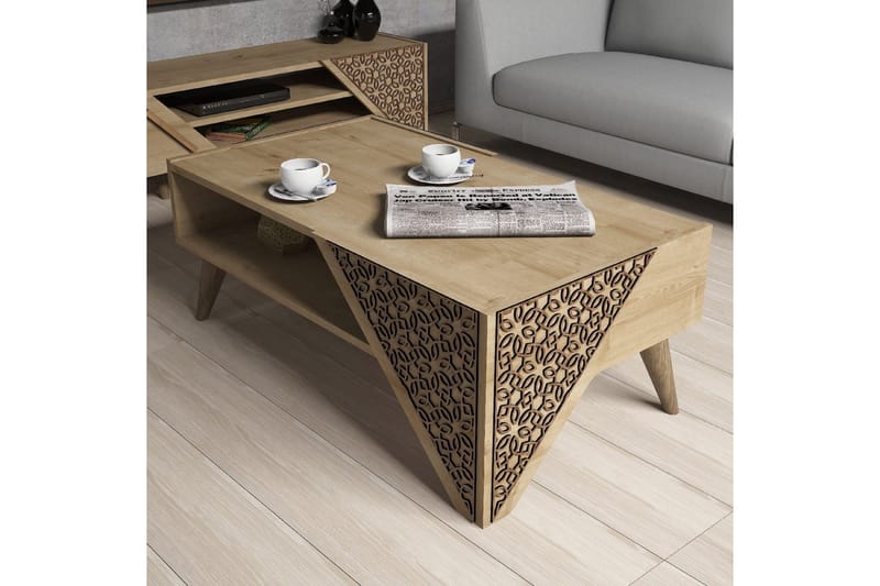 Hovdane Sofabord 105 cm med Oppbevaring Hylle Blomstermønste - Lysebrun - Møbler - Bord - Sofabord