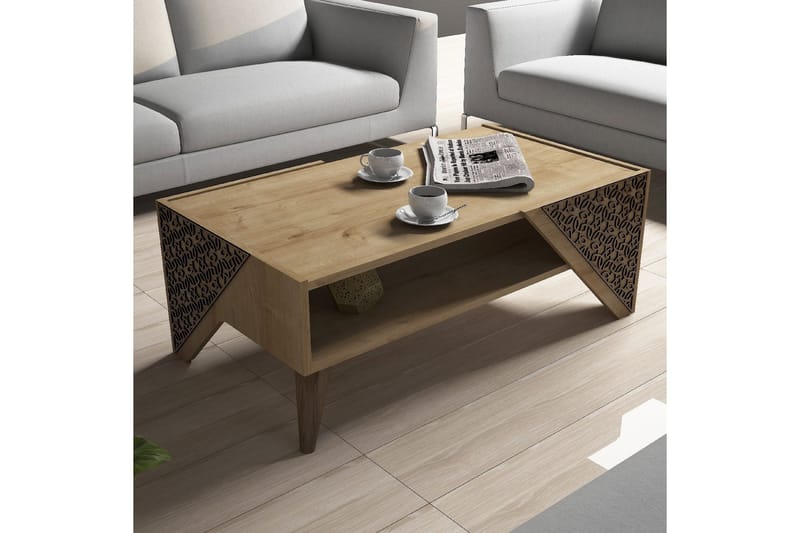 Hovdane Sofabord 105 cm med Oppbevaring Hylle Blomstermønste - Lysebrun - Møbler - Bord - Sofabord