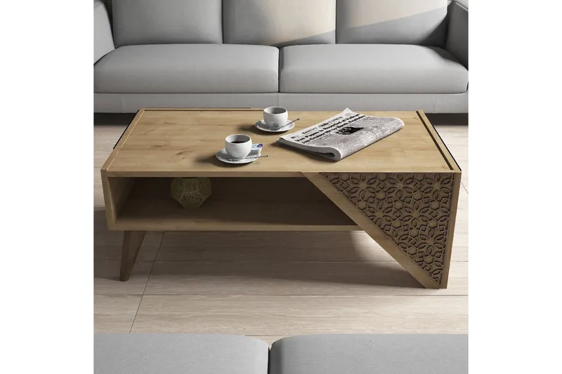 Hovdane Sofabord 105 cm med Oppbevaring Hylle Blomstermønste - Lysebrun - Møbler - Bord - Sofabord