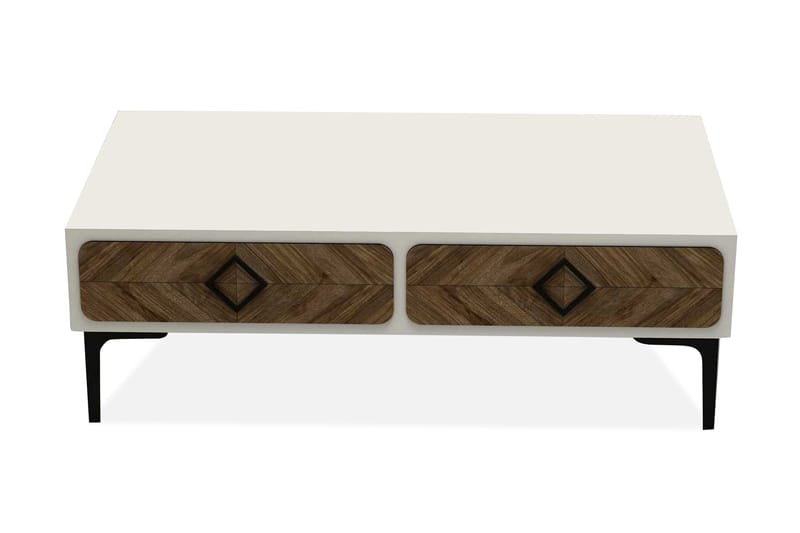 Hovdane Sofabord 105 cm med Oppbevaring Hylle Fiskbensmønste - Hvit/Brun - Møbler - Bord - Sofabord