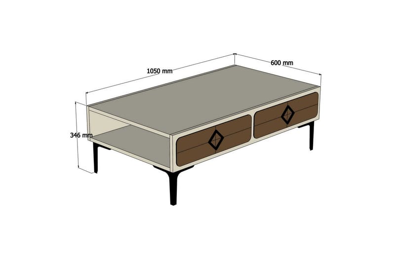Hovdane Sofabord 105 cm med Oppbevaring Hylle Fiskbensmønste - Hvit/Brun - Møbler - Bord - Sofabord