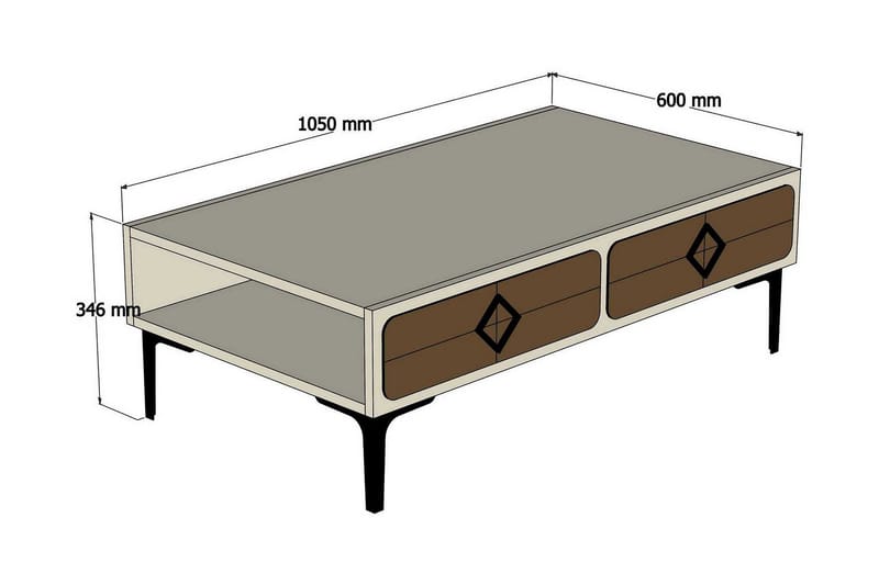 Hovdane Sofabord 105 cm med Oppbevaring Hylle Fiskbensmønste - Lysebrun - Sofabord