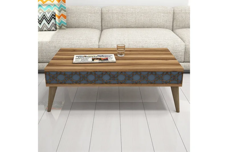 Hovdane Sofabord 105 cm med Oppbevaring Hylle KedjeMønster - Brun - Møbler - Bord - Sofabord