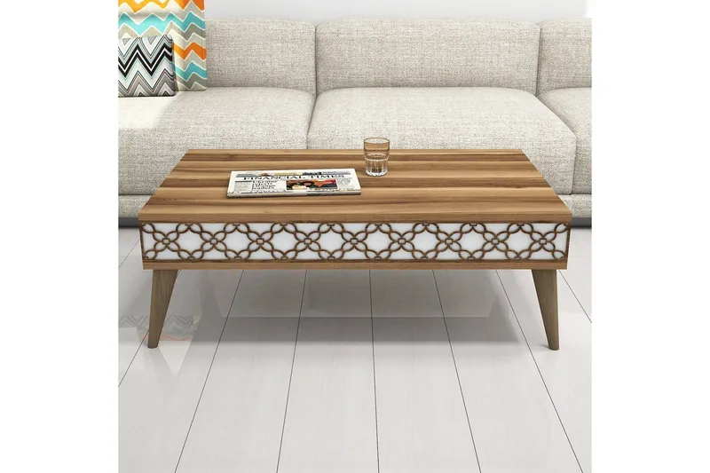 Hovdane Sofabord 105 cm med Oppbevaring Hylle KedjeMønster - Brun/Hvit - Møbler - Bord - Sofabord