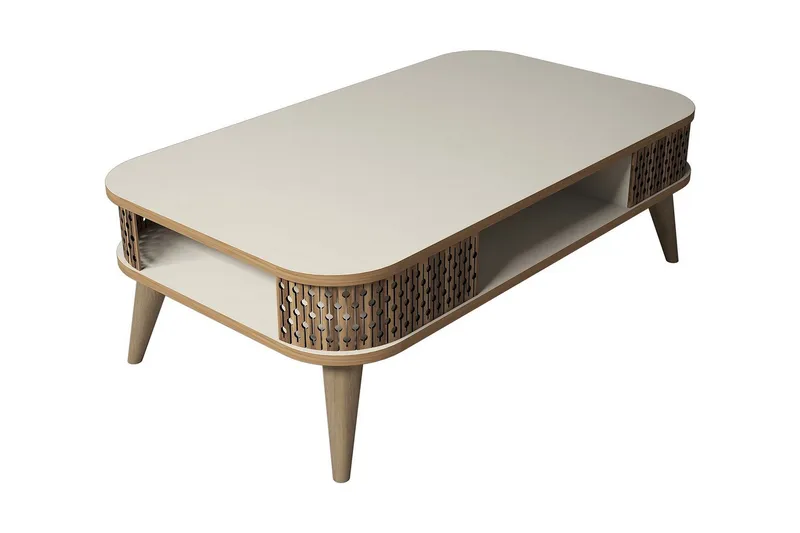 Hovdane Sofabord 105 cm med Oppbevaring Hylle Runde Hjørner - Hvit/Brun/Eik - Møbler - Bord - Sofabord