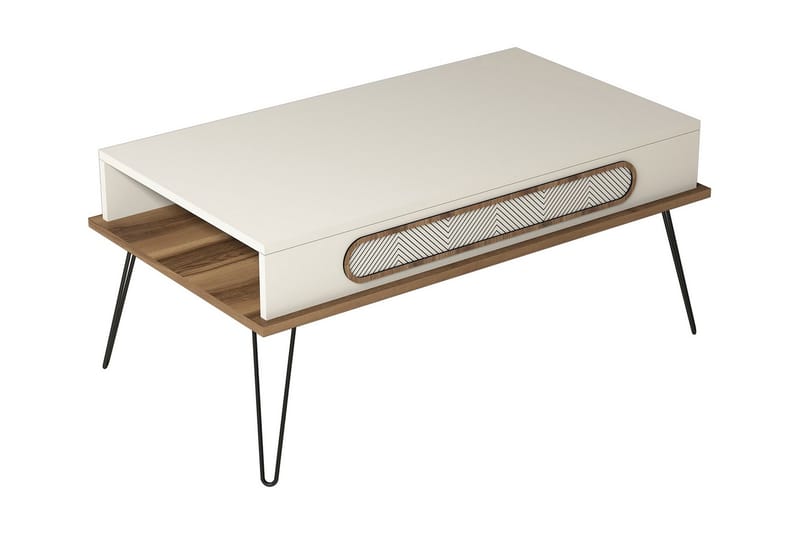 Hovdane Sofabord 105 cm med Oppbevaring Hylle TriangelMønste - Brun/Hvit - Møbler - Bord - Sofabord