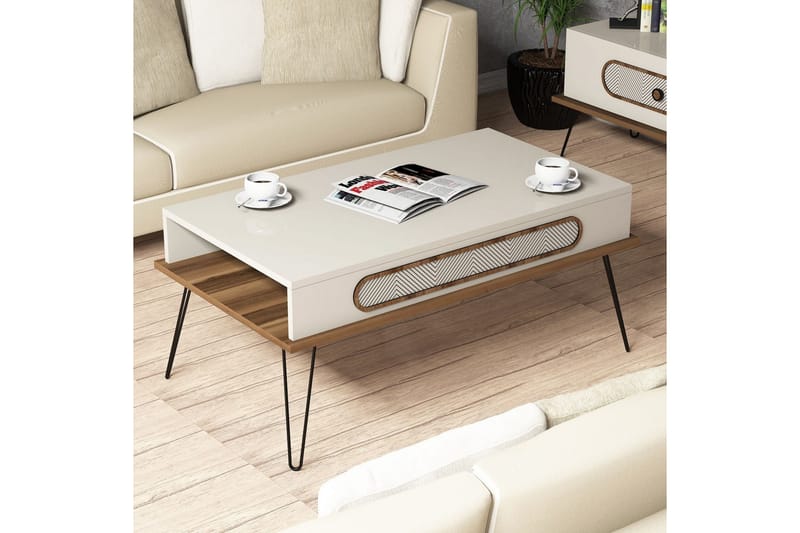 Hovdane Sofabord 105 cm med Oppbevaring Hylle TriangelMønste - Brun/Hvit - Møbler - Bord - Sofabord