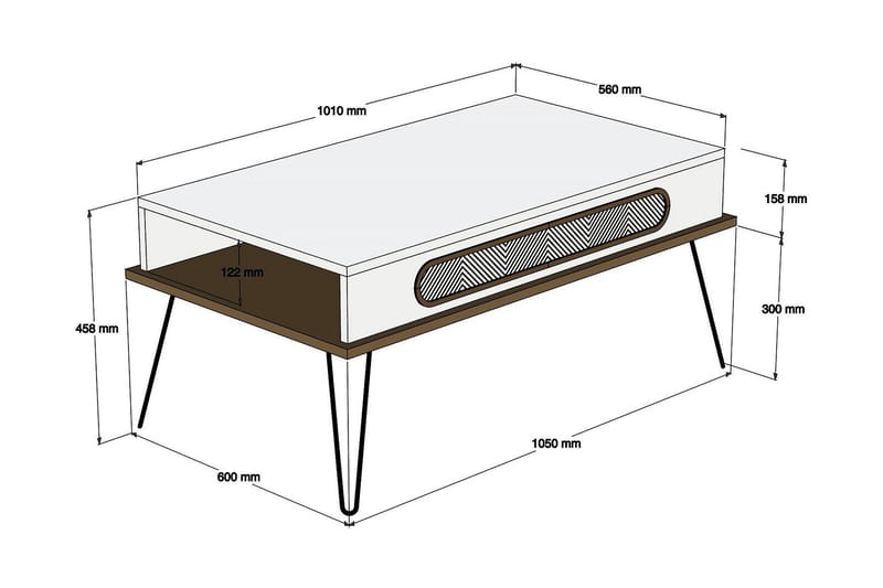 Hovdane Sofabord 105 cm med Oppbevaring Hylle TriangelMønste - Brun/Hvit - Møbler - Bord - Sofabord