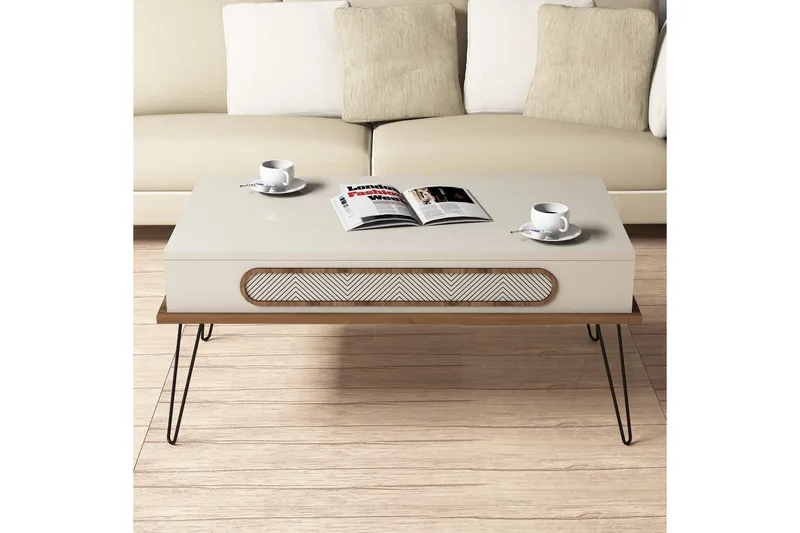 Hovdane Sofabord 105 cm med Oppbevaring Hylle TriangelMønste - Brun/Hvit - Møbler - Bord - Sofabord