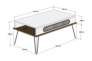 Hovdane Sofabord 105 cm med Oppbevaring Hylle TriangelMønste - Brun/Hvit - Møbler - Bord - Sofabord