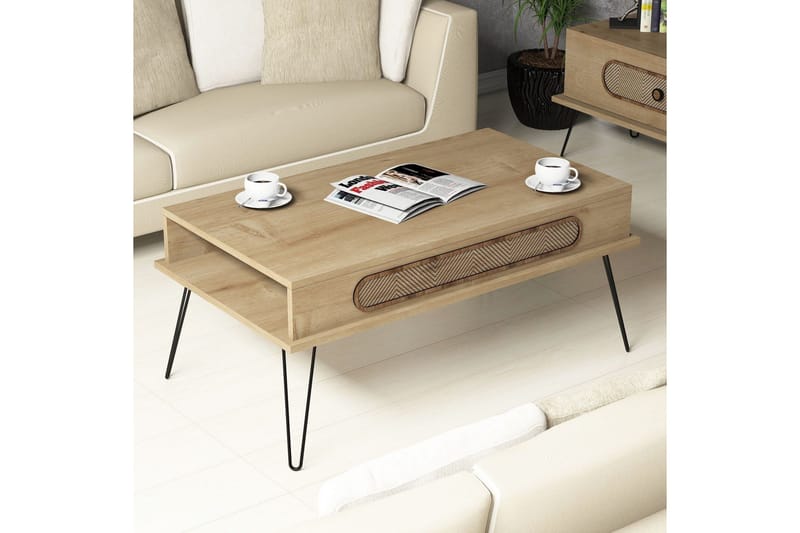 Hovdane Sofabord 105 cm med Oppbevaring Hylle TriangelMønste - Lysebrun - Møbler - Bord - Sofabord