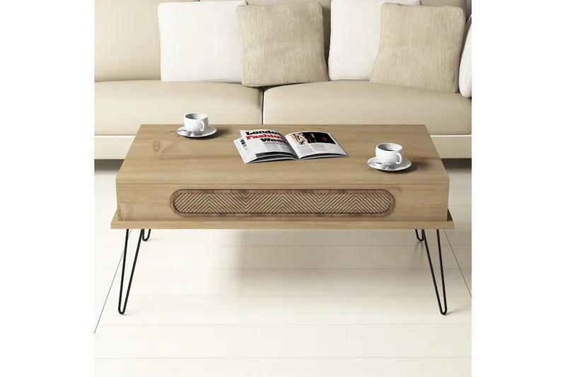 Hovdane Sofabord 105 cm med Oppbevaring Hylle TriangelMønste - Lysebrun - Møbler - Bord - Sofabord