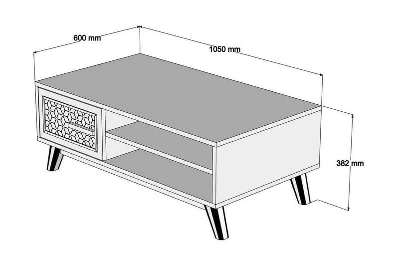 Hovdane Sofabord 105 cm Oppbevaring 2 Hyller+Skåp Diamantmøn - Brun/Gul/Eik - Møbler - Bord - Sofabord