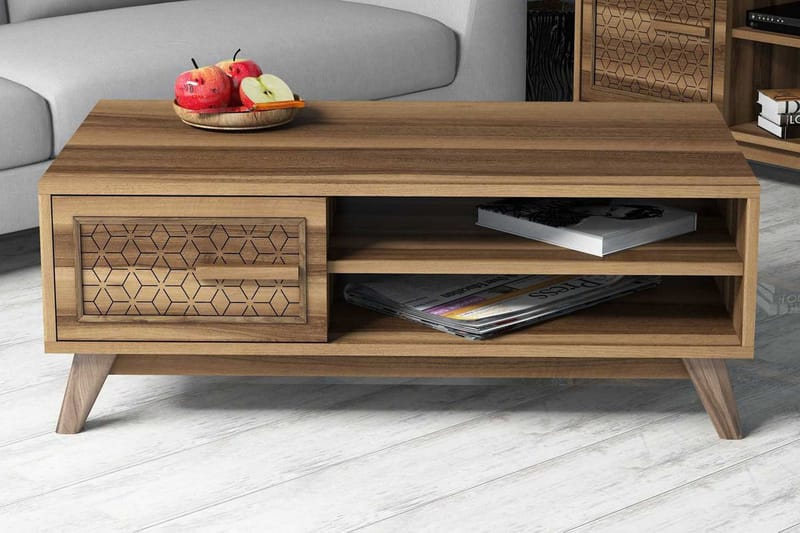 Hovdane Sofabord 105cm m Oppbevaring 2 Hyller+Skåp DiamantMø - Brun/Natur - Møbler - Bord - Sofabord