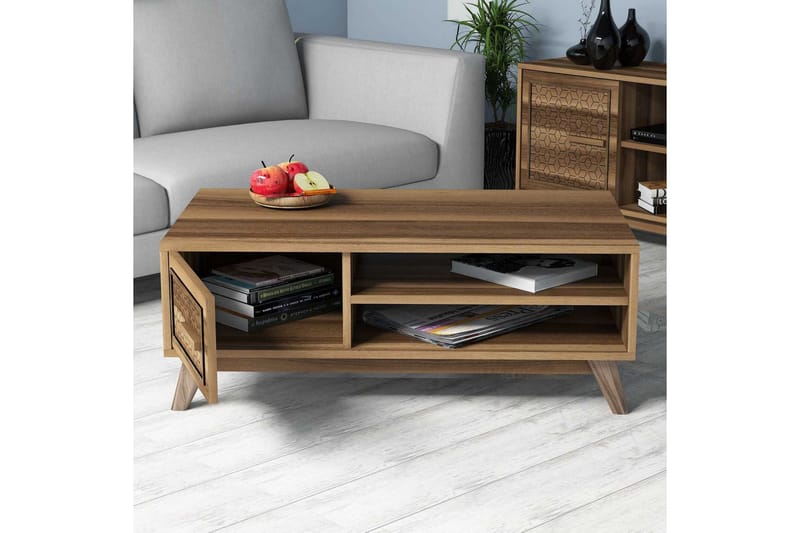Hovdane Sofabord 105cm m Oppbevaring 2 Hyller+Skåp DiamantMø - Brun/Natur - Møbler - Bord - Sofabord
