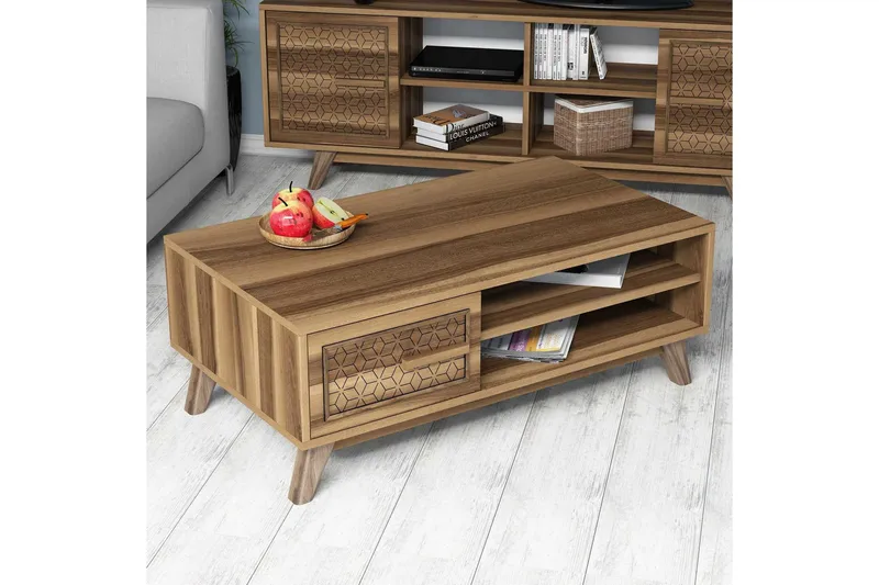 Hovdane Sofabord 105cm m Oppbevaring 2 Hyller+Skåp DiamantMø - Brun/Natur - Møbler - Bord - Sofabord