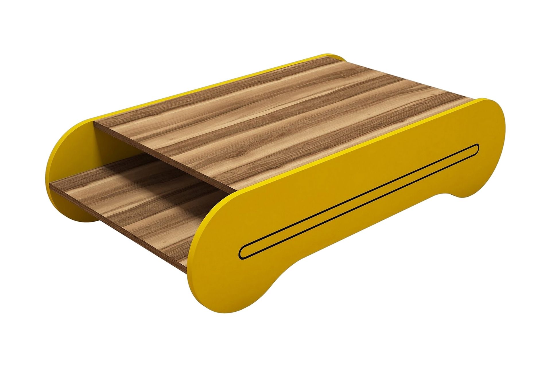 Hovdane Sofabord 120 cm med Oppbevaringshylle - Brun/Gul