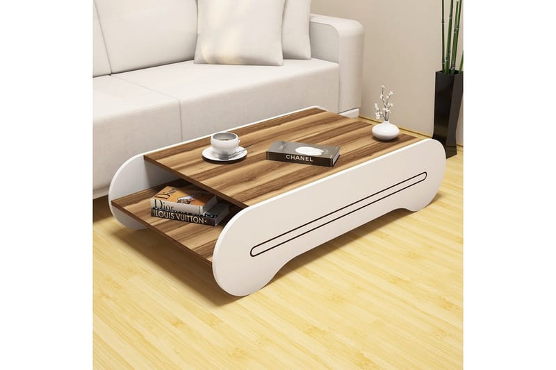 Hovdane Sofabord 120 cm med Oppbevaringshylle - Brun/Hvit - Møbler - Bord - Sofabord