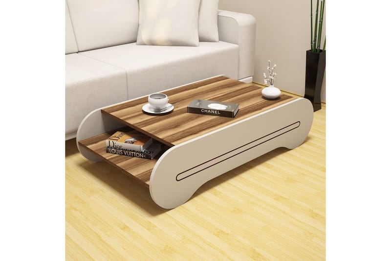 Hovdane Sofabord 120 cm med Oppbevaringshylle - Brun/Kremhvit - Møbler - Bord - Sofabord