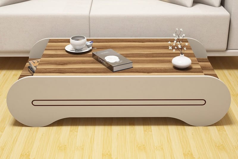 Hovdane Sofabord 120 cm med Oppbevaringshylle - Brun/Kremhvit - Møbler - Bord - Sofabord