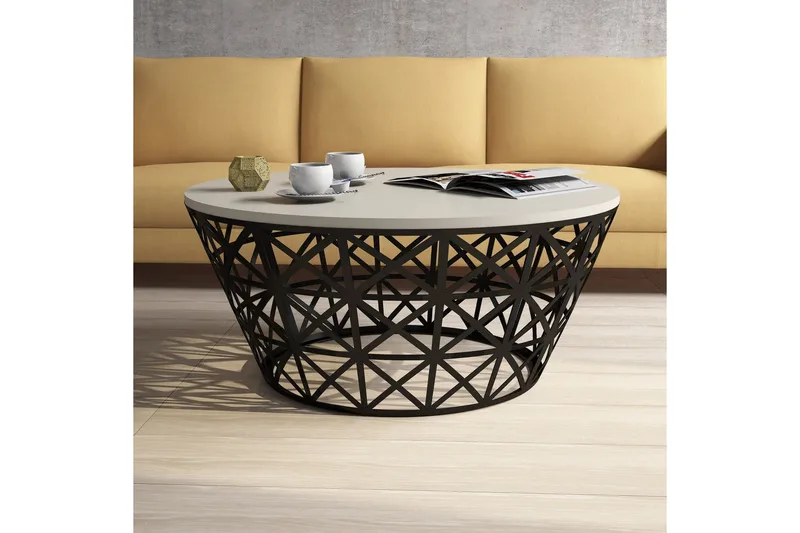 Hovdane Sofabord 90 cm Rundt Avsmalnande - Kremhvit/Svart - Møbler - Bord - Sofabord