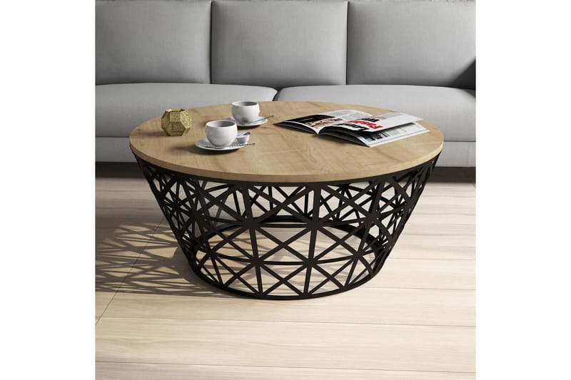 Hovdane Sofabord 90 cm Rundt Avsmalnande - Lysebrun/Svart - Møbler - Bord - Sofabord