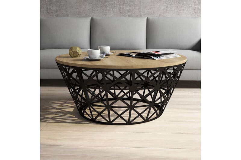 Hovdane Sofabord 90 cm Rundt Avsmalnande - Lysebrun/Svart - Møbler - Bord - Sofabord