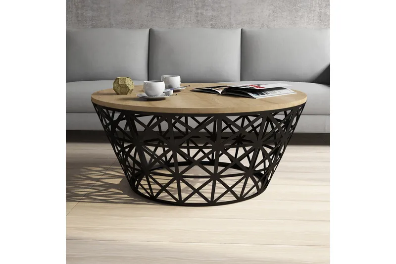 Hovdane Sofabord 90 cm Rundt Avsmalnande - Lysebrun/Svart - Møbler - Bord - Sofabord
