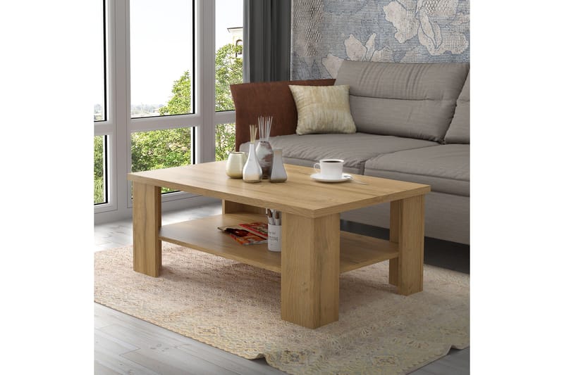 Hovencamp Sofabord 107 cm med Oppbevaringshylle - Brun - Møbler - Bord - Sofabord