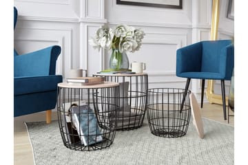 Howig Stablebart Rundt Sofabord med Lokk i Metall med Treplate - Svart|Beige - Møbler - Bord - Sofabord