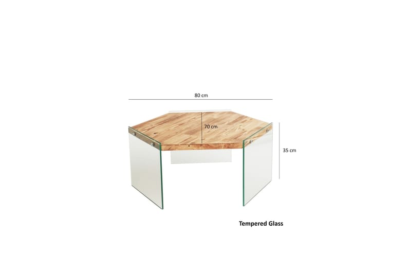 Huven 80 cm Hexagon Sofabord med Glassben i Furu - Natur - Møbler - Bord - Sofabord