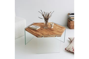 Huven 80 cm Hexagon Sofabord med Glassben i Furu - Natur - Møbler - Bord - Sofabord