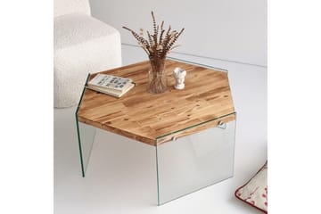 Huven 80 cm Hexagon Sofabord med Glassben i Furu - Natur - Møbler - Bord - Sofabord