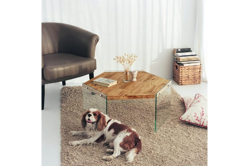 Huven 80 cm Hexagon Sofabord med Glassben i Furu - Natur - Møbler - Bord - Sofabord