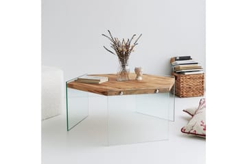 Huven 80 cm Hexagon Sofabord med Glassben i Furu - Natur - Møbler - Bord - Sofabord