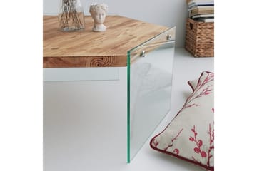 Huven 80 cm Hexagon Sofabord med Glassben i Furu - Natur - Møbler - Bord - Sofabord