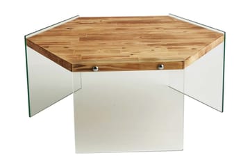 Huven 80 cm Hexagon Sofabord med Glassben i Furu - Natur - Møbler - Bord - Sofabord