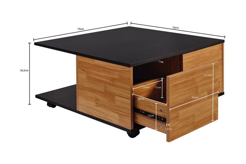 Hyland Sofabord 70 cm - Svart - Møbler - Bord - Sofabord - Sofabord med hjul