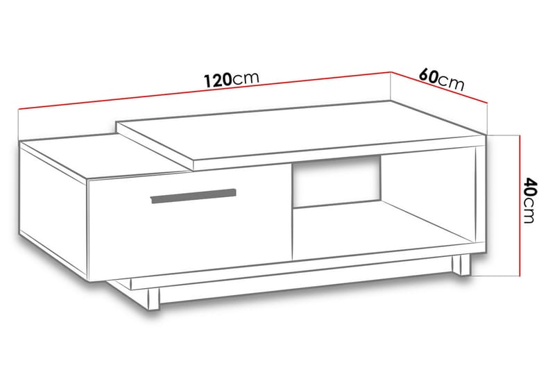 IngRamme Sofabord 120 cm med Oppbevaringsskuff + Hylle - Natur/Svart - Sofabord