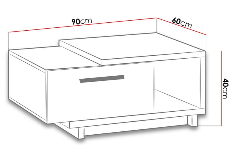 IngRamme Sofabord 90 cm med Oppbevaringsskuff + Hylle - Natur/Svart - Møbler - Bord - Sofabord