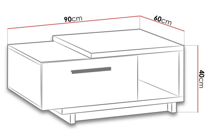 IngRamme Sofabord 90 cm med Oppbevaringsskuff + Hylle - Natur/Svart - Sofabord