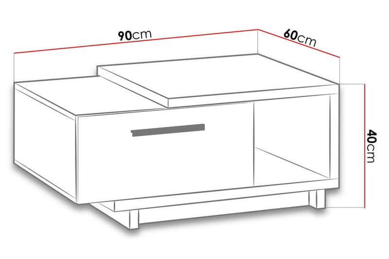 IngRamme Sofabord 90 cm med Oppbevaringsskuff + Hylle - Natur/Svart - Møbler - Bord - Sofabord